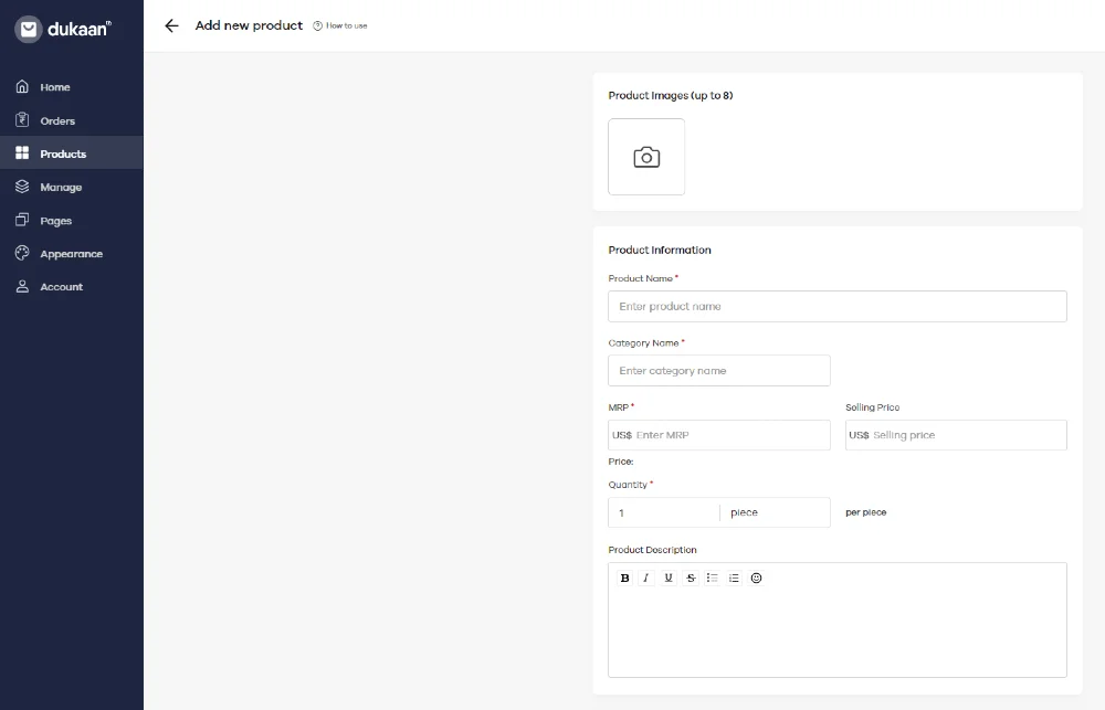 Add products to dukaan